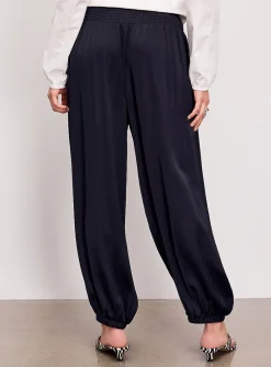 Flowy satin smock-waist jogger