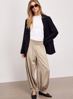 Flowy satin smock-waist jogger