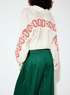 Flowy satin smock-waist jogger
