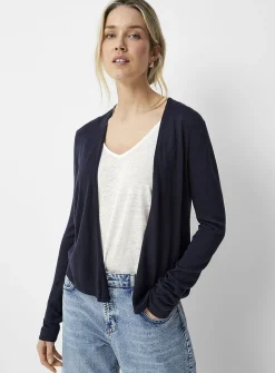 Fluid-knit open-front cardigan
