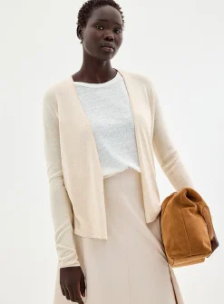 Fluid-knit open-front cardigan