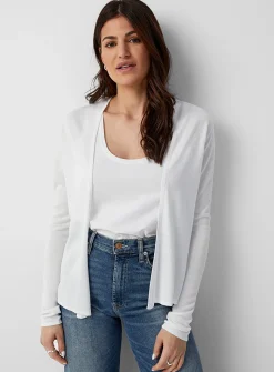 Fluid-knit open-front cardigan