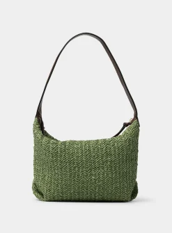 Folded corner braided straw hobo bag