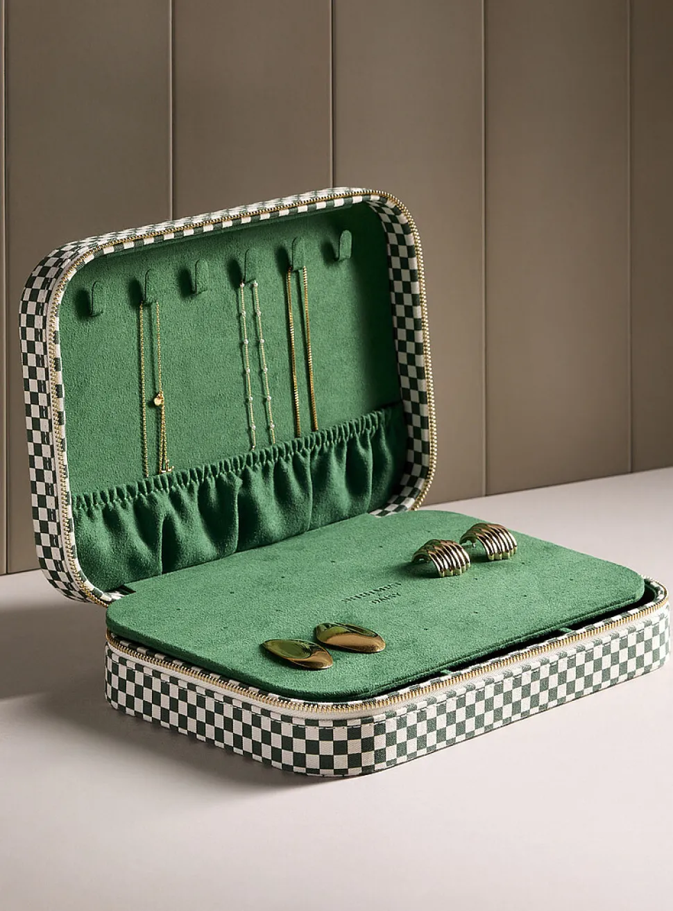Forest green checkers rectangular jewellery box