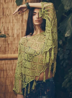 Fringed crochet poncho