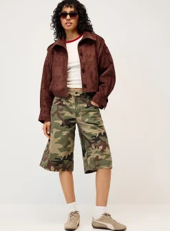 Funnel neck faux-suede jacket