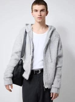 Fuzzy knit zipped hoodie