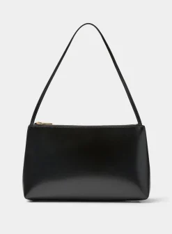 Gaia smooth black leather shoulder bag