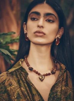 Giant heart pendant and natural stone necklace