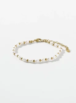 Golden bead and pearl bracelet