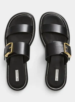 Golden buckle double-strap sandals