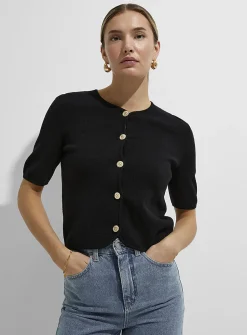 Golden buttons short-sleeve cropped cardigan