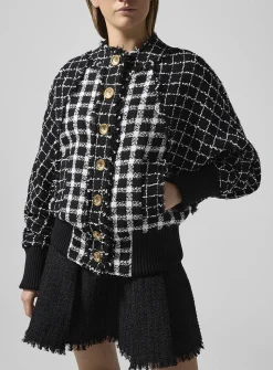 Golden buttons tweed bomber jacket