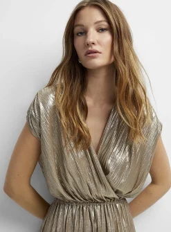 Golden crossover V-neck maxi dress
