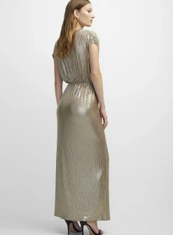 Golden crossover V-neck maxi dress