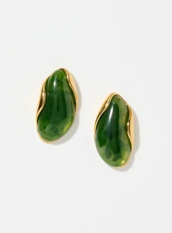 Gold gemstone large earrings