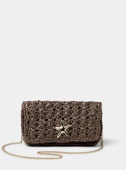 Gold starfish braided straw evening bag