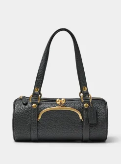 Grained leather cylindrical shoulder bag