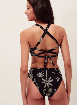 Green plants high-rise high-cut bikini