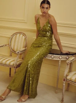 Green sequined maxi dress