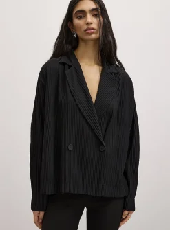 Grooved texture loose double-breasted blazer