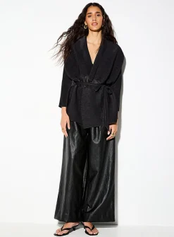 Grooved texture shawl-collar kimono blazer