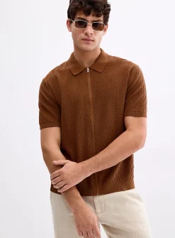 Gustav polo-collar zipped cardigan