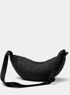 Half-moon braided straw crossbody bag