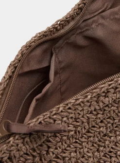 Half-moon braided straw crossbody bag