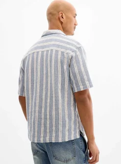 Heather striped knit camp shirt