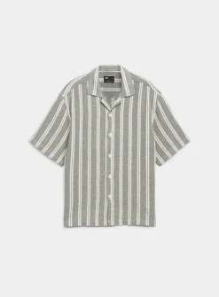 Heather striped knit camp shirt