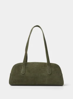 Helios forest green croc-skin suede bag