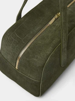 Helios forest green croc-skin suede bag