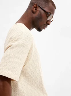 Herringbone textured knit T-shirt
