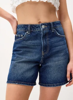 High-rise denim mom short