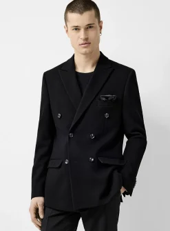 Honeycomb texture double-breasted blazer