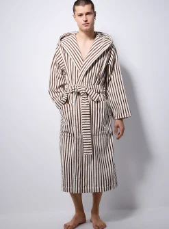Hooded striped terry bathrobe
