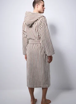 Hooded striped terry bathrobe