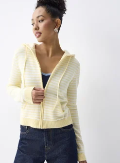 Hooded striped zip-up cardigan