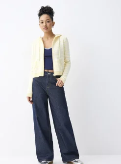 Hooded striped zip-up cardigan