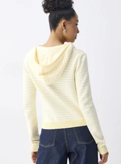 Hooded striped zip-up cardigan