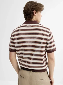 Horizontal stripe knit polo