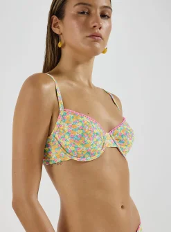 Hula Honey ruffle trim floral balconette top