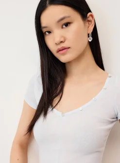 Iridescent buttons V-neck T-shirt