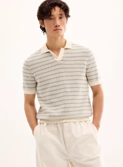 Jacquard knit Johnny collar polo