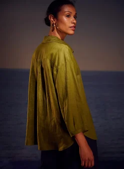 Johnny collar pure linen blouse