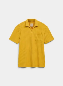 Johnny-collar ribbed polo