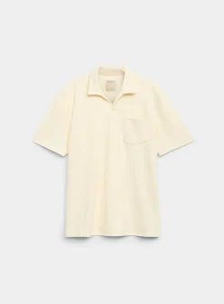 Johnny-collar ribbed polo