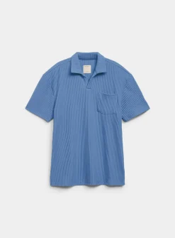 Johnny-collar ribbed polo