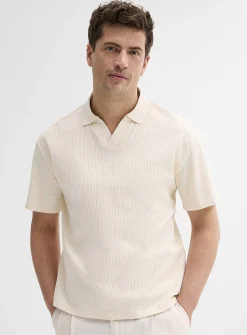 Johnny-collar textured jersey polo